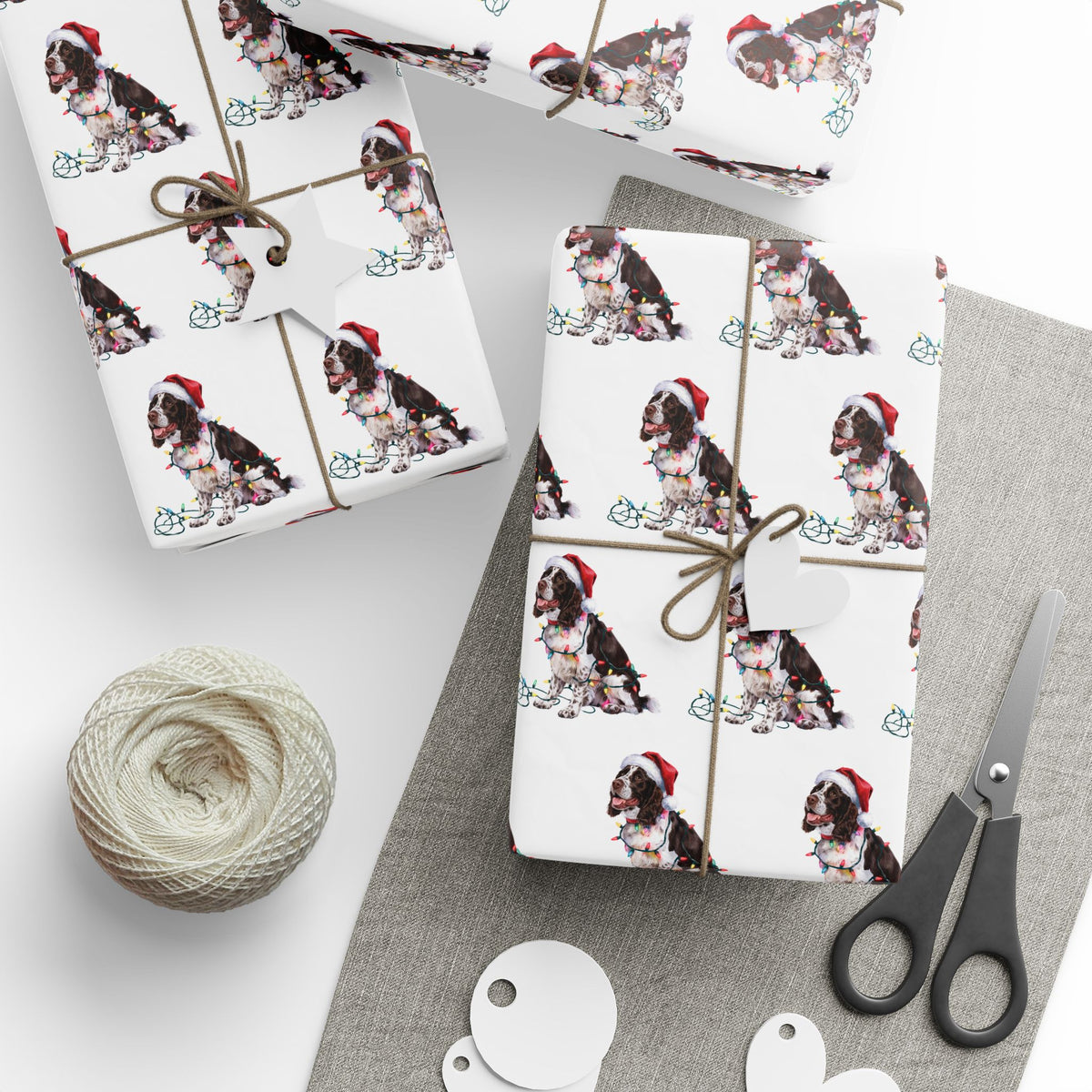 Brown Springer Spaniel Christmas Lights Wrapping Paper