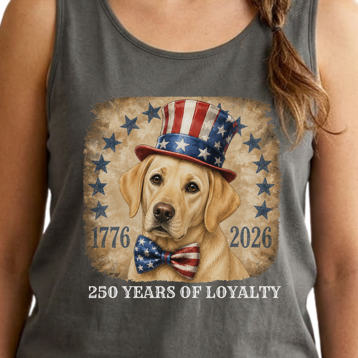 Yellow Lab Patriotic Tank Top, 250 Years of Loyalty