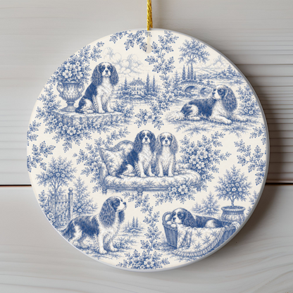 Cavalier French Blue Toile Dog Ornament