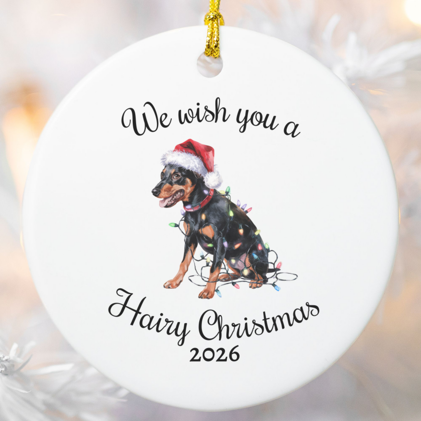 Christmas Miniature Pinscher Ornament, Christmas Lights Dog Keepsake