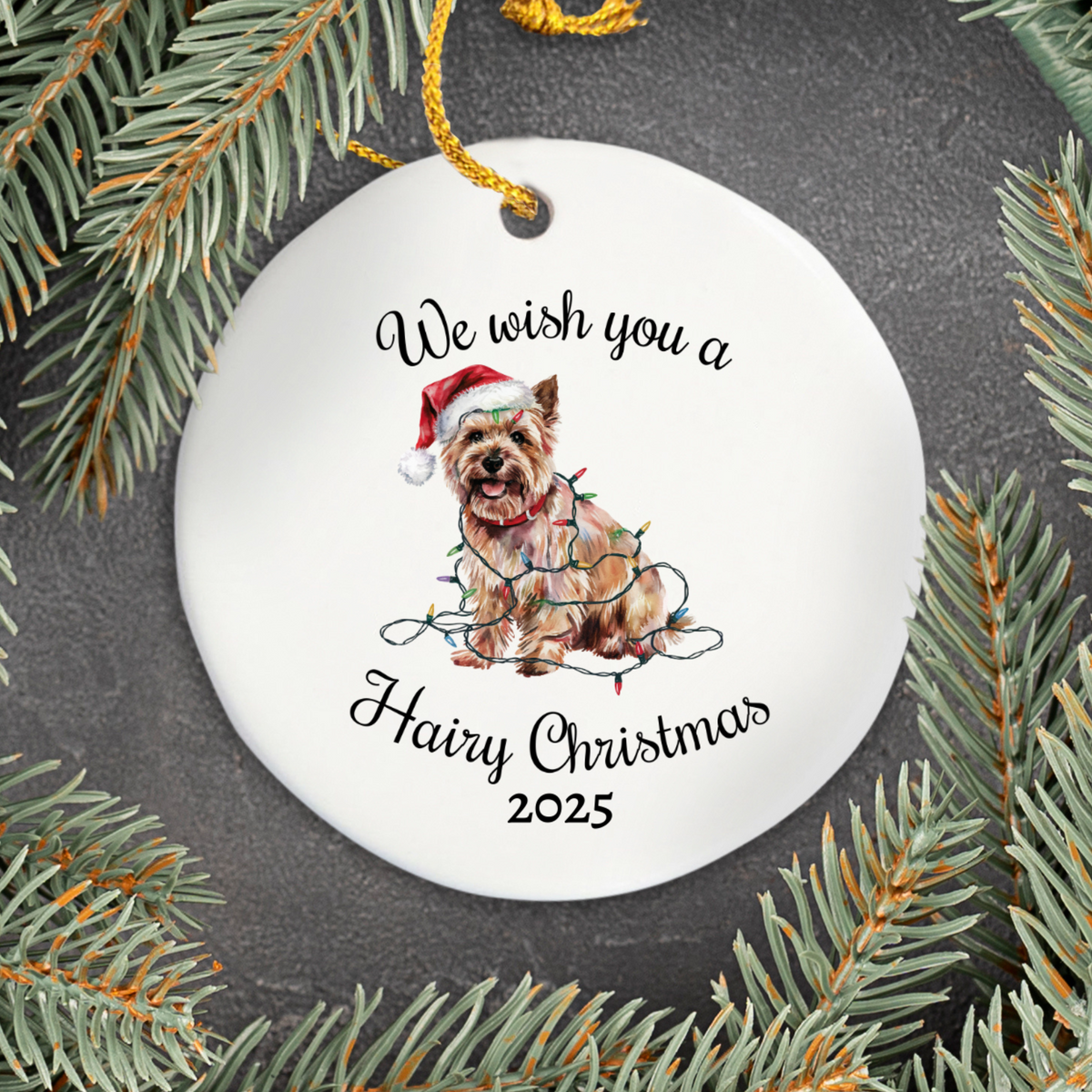 Christmas Cairn Terrier Ornament, Christmas Lights Dog Keepsake