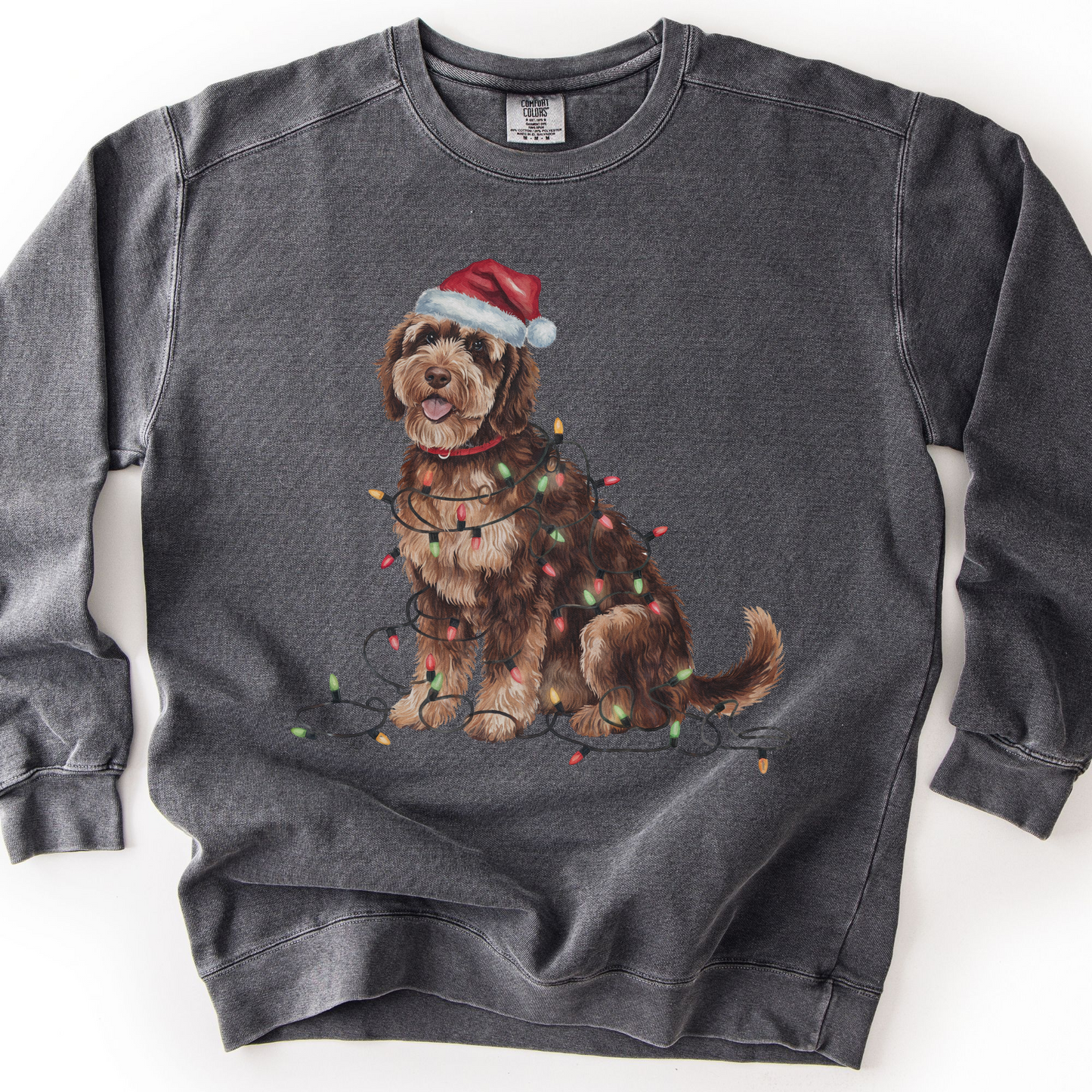 Portuguese Water Dog Christmas Sweatshirt, Holiday Lights Dog Sweater, PWD Mom Apparel