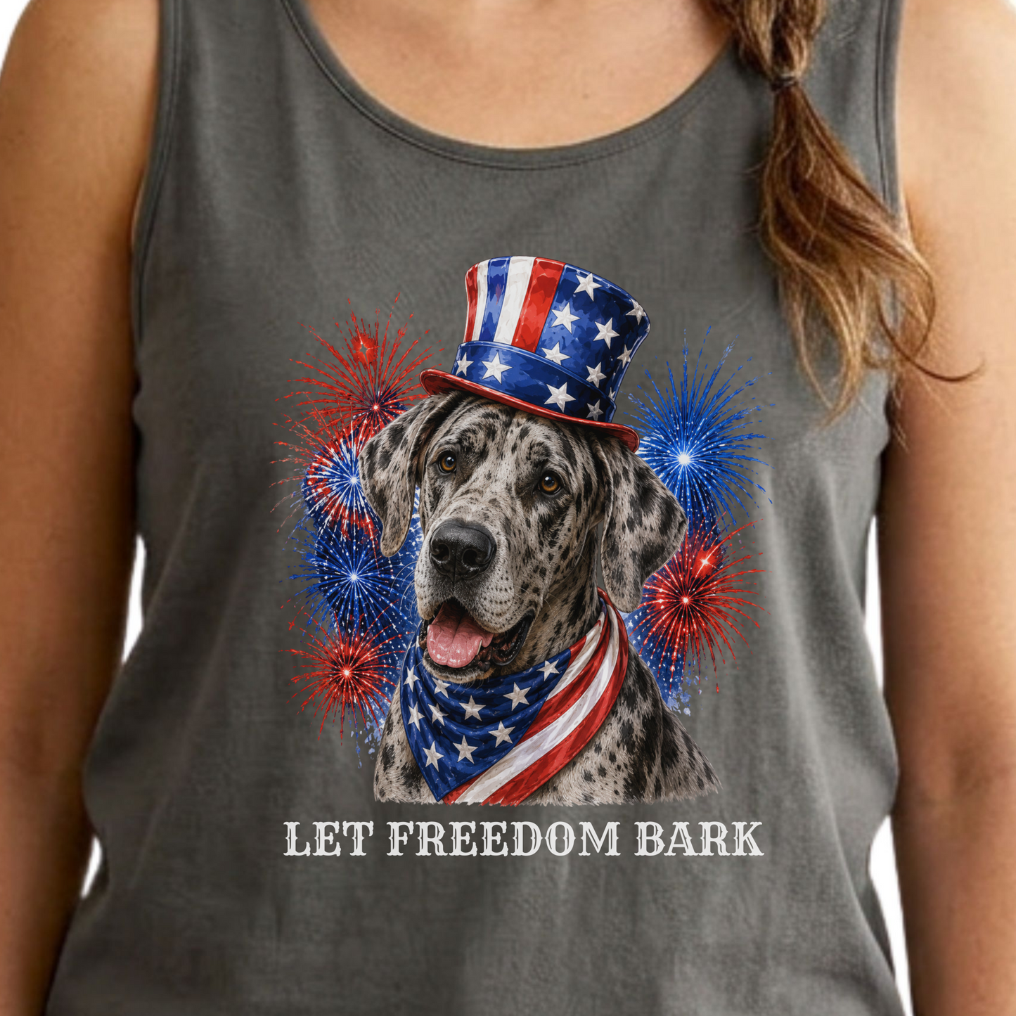 Great Dane Tank Top, Patriotic Let Freedom Bark