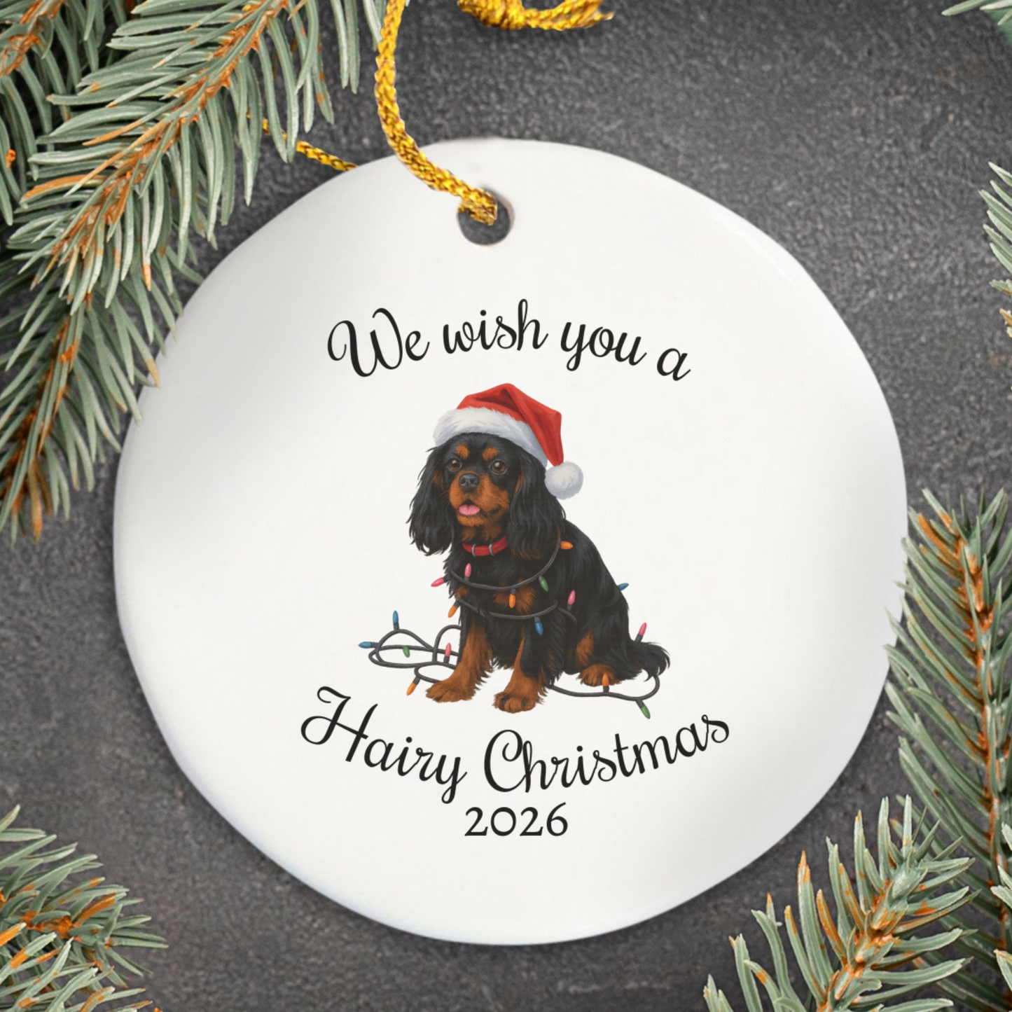 Black and Tan Cavalier King Charles Spaniel Ornament, Funny Dog Lover Gift, Pet Holiday