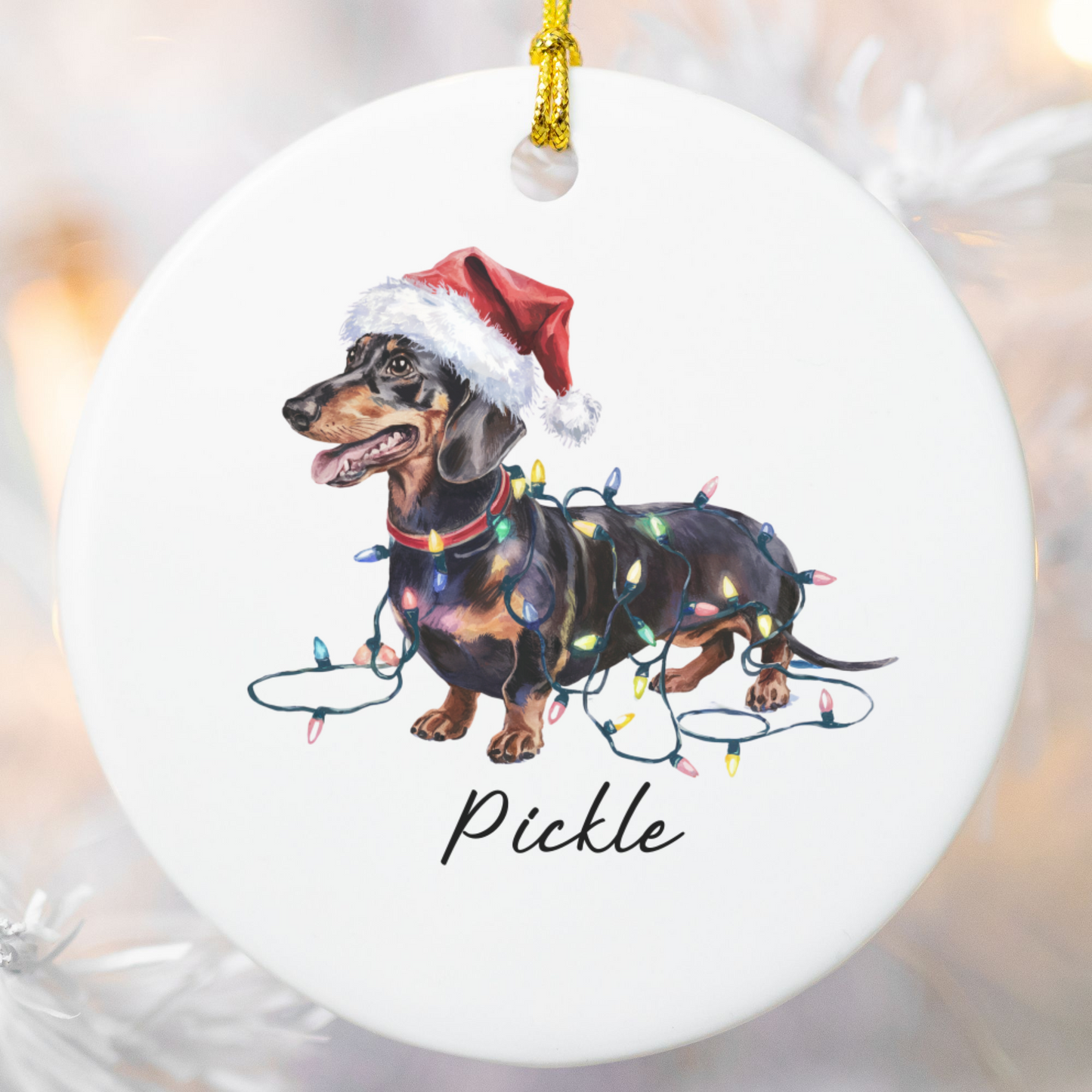 Personalized Black & Tan Dachshund Ornament, Dog Christmas Ornament, Custom Pet Name Holiday Decor Gift