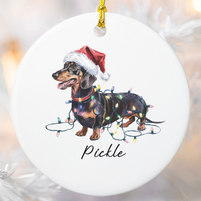 Personalized Black & Tan Dachshund Ornament, Dog Christmas Ornament, Custom Pet Name Holiday Decor Gift