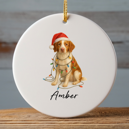Personalized Brittany Spaniel Ornament, Ceramic Dog Lover Christmas Keepsake