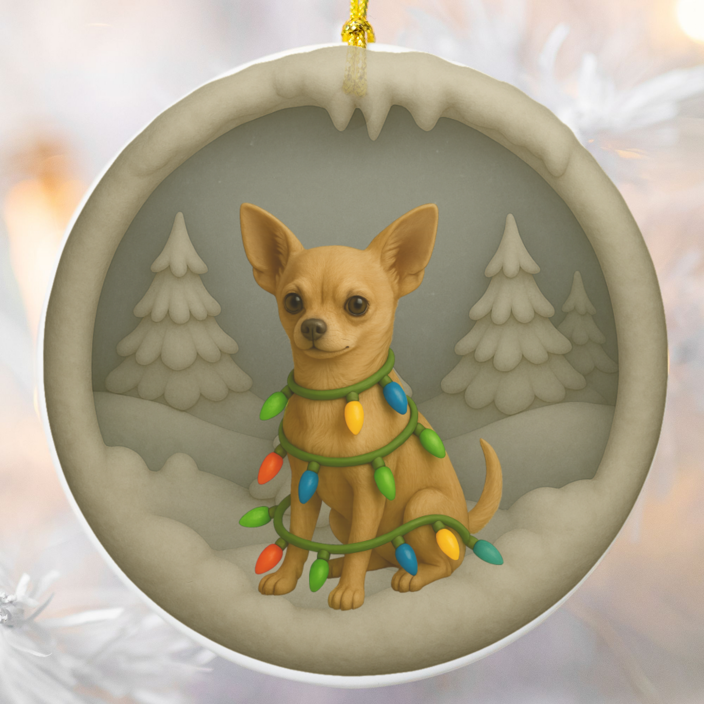 Personalized Chihuahua Christmas 3D Clay-Style Ornament