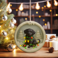 Load image into Gallery viewer, Black Lab Christmas Ornament, Personalized Labrador Retriever Puppy with Holiday Lights, Custom Dog Lover Gift, Tree Decoration
