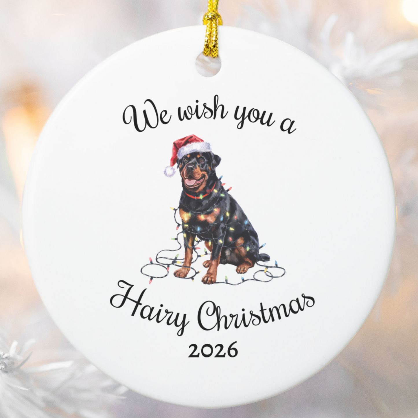 Christmas Rottweiler Ornament, Christmas Lights Dog Keepsake