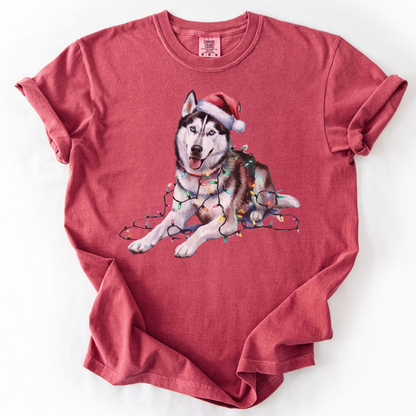 Siberian Husky Christmas Lights Shirt, Festive Holiday Tee for Husky Lovers