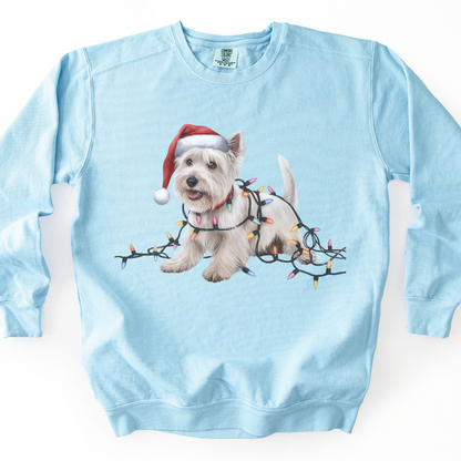 West Highland Terrier Christmas Lights Sweatshirt, Festive Dog Mom Holiday Sweater