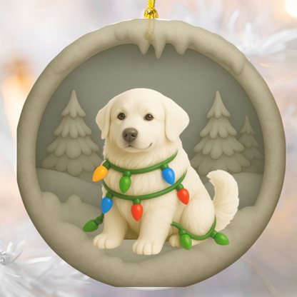 Personalized Great Pyrenees Christmas Ornament, 3D Clay-Style Dog Keepsake with Lights