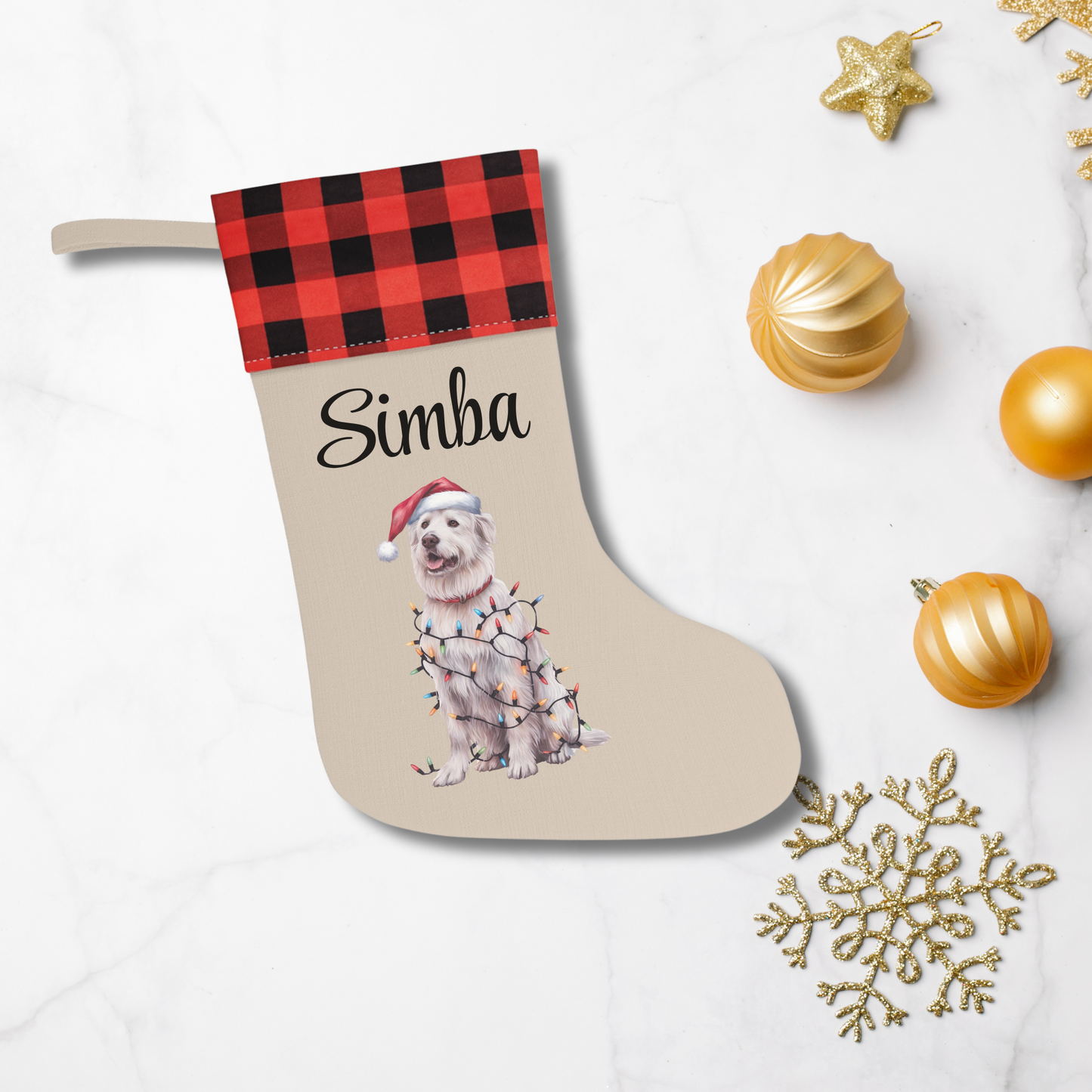 Personalized Kuvasz Christmas Stocking, Holiday Decor Gift for Pet Lovers