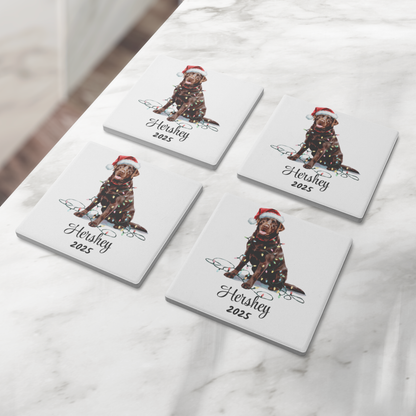 Personalized Chocolate Lab Dog Christmas Lights Coasters