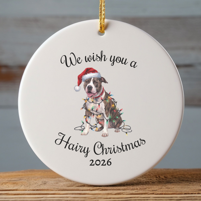 Christmas Pitbull Ornament, Christmas Lights Dog Keepsake