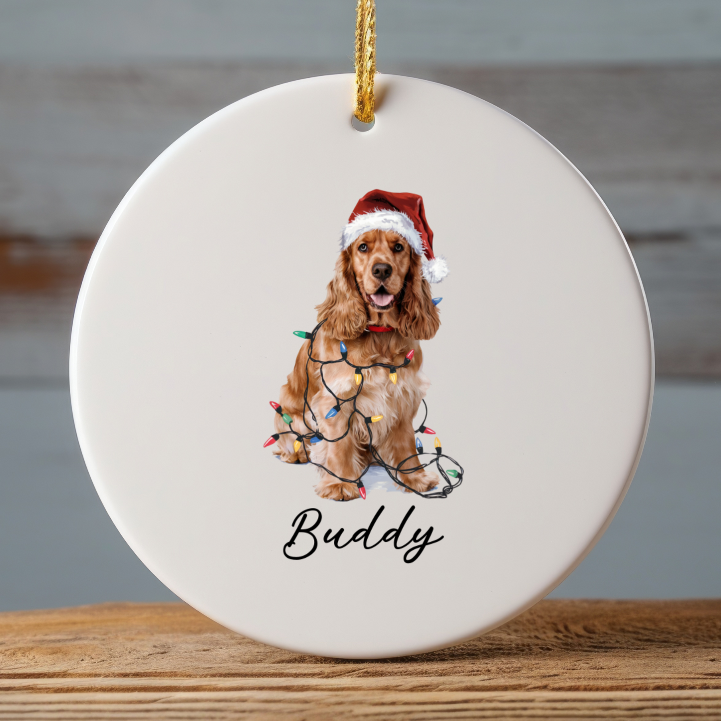 Personalized Cocker Spaniel Christmas Ornament, Custom Dog Ornament, Pet Name Holiday Keepsake