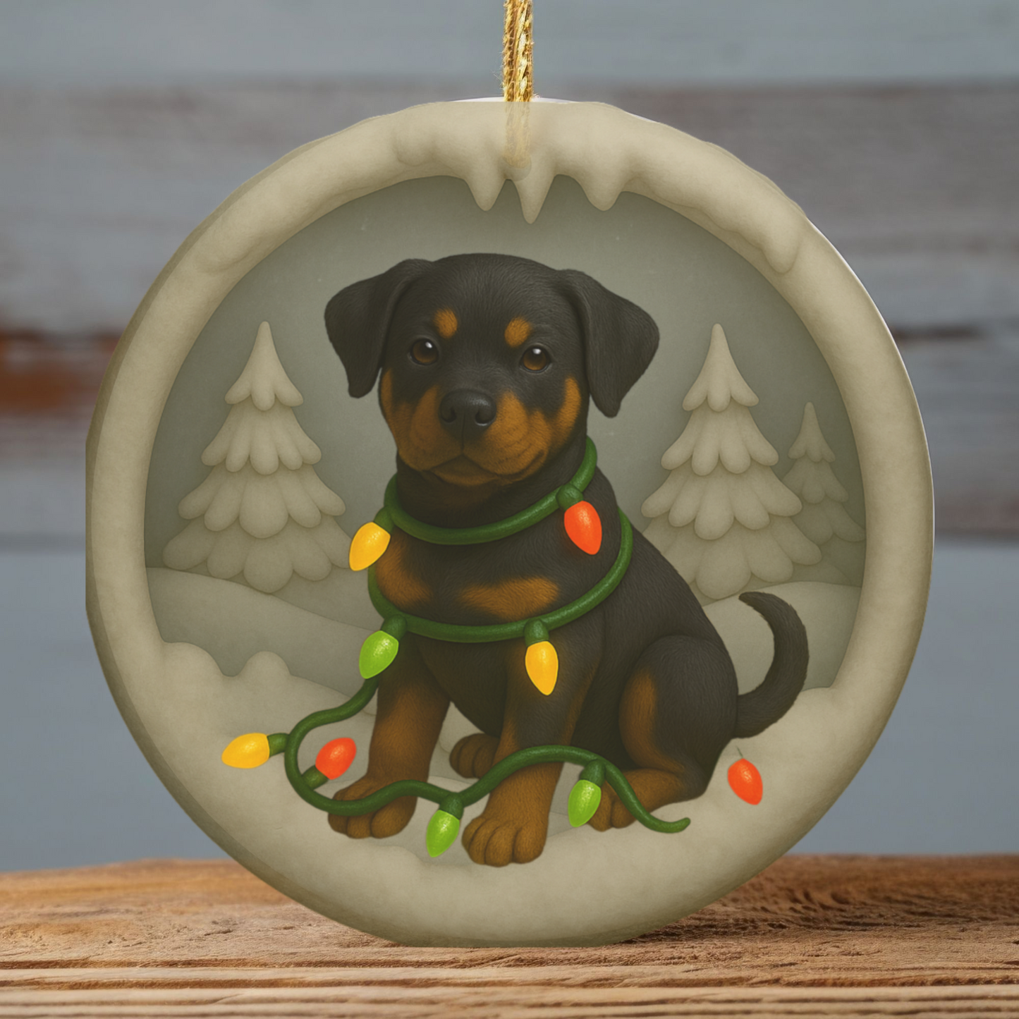 Personalized Rottweiler Christmas Ornament, 3D Clay-Style Dog Keepsake with Lights