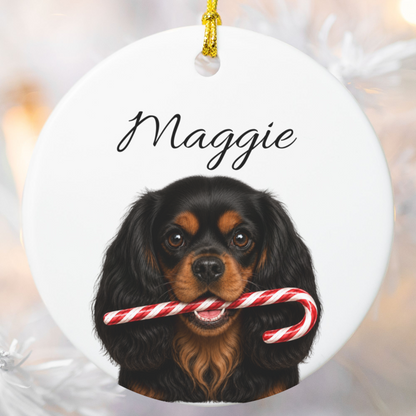 Personalized Black and Tan Cavalier Ornament, Custom Dog Name Christmas Ornament, Cavalier King Charles Gift
