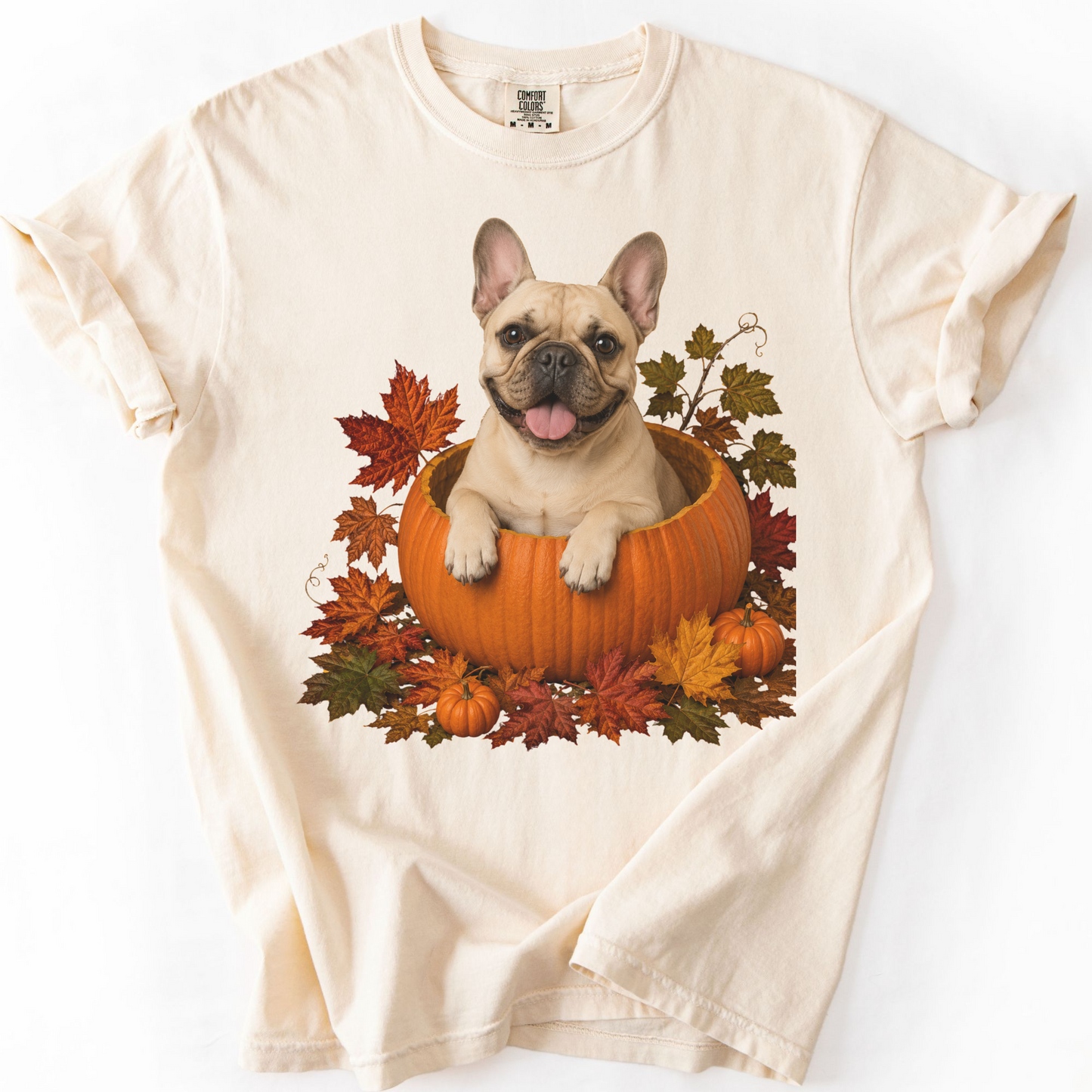Fawn French Bulldog in Pumpkin Fall Shirt, Cute Autumn Dog Tee for Frenchie Lovers
