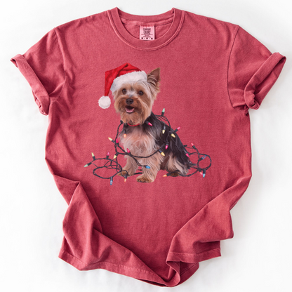 Yorkshire Terrier Christmas Lights Shirt, Festive Holiday Tee for Yorkie Fans