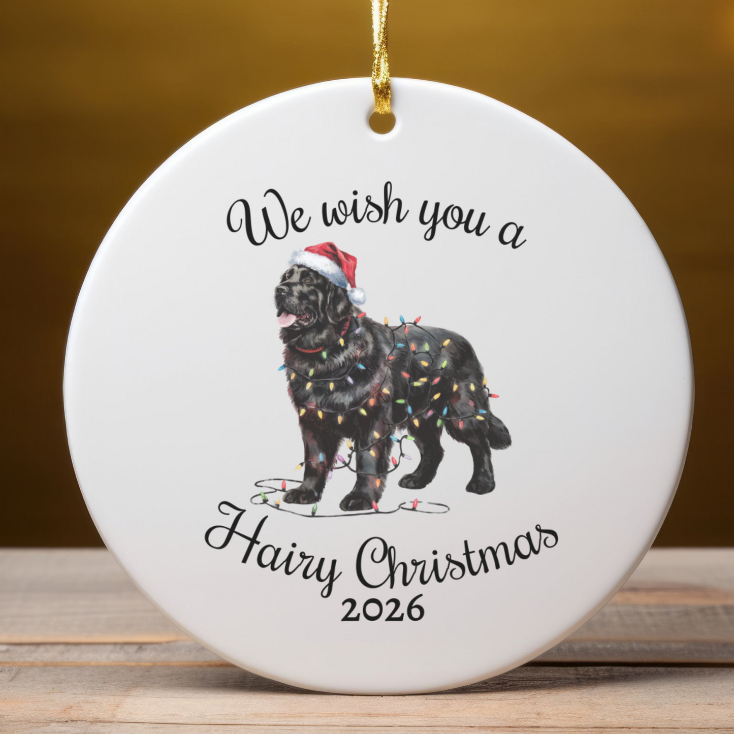 Christmas Black Newfoundland Ornament, Christmas Lights Dog Keepsake