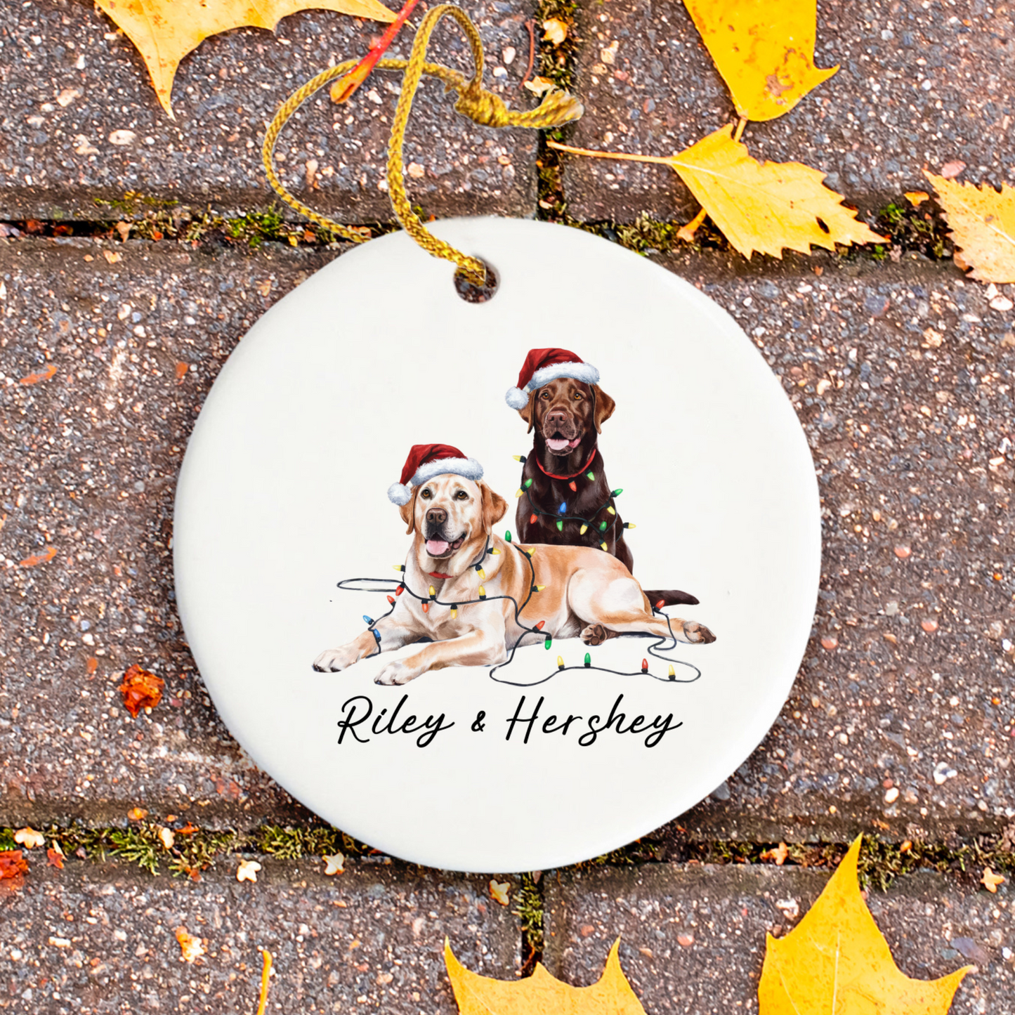 Chocolate and Yellow Labradors Ornament, Personalized Dog Christmas Decor