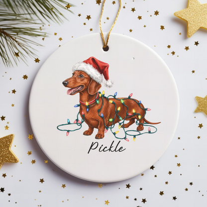 Personalized Red Dachshund Ornament, Dog Christmas Ornament, Custom Pet Name Holiday Decor Gift