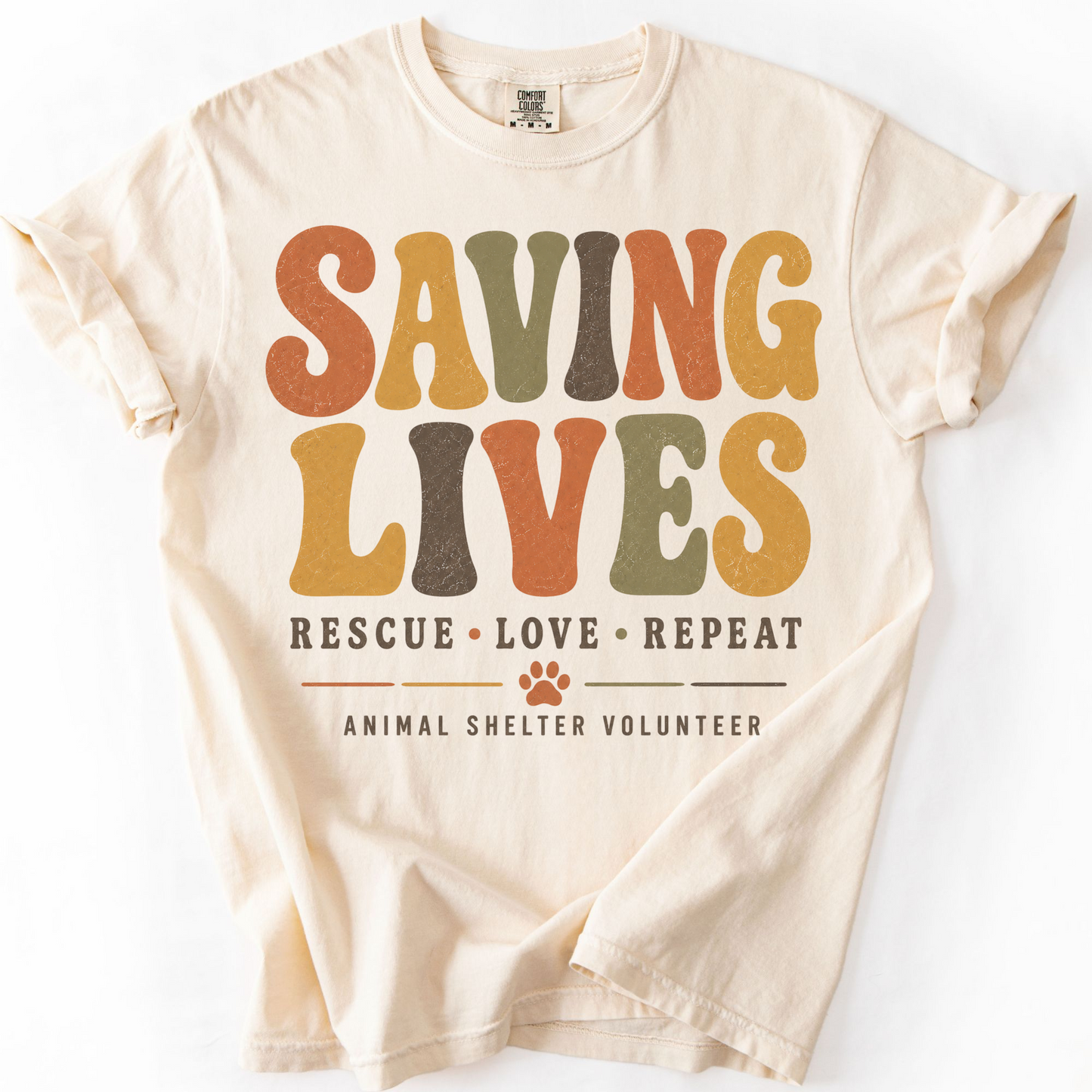Animal Shelter Volunteer Shirt, Rescue Volunteer Gift, Saving Lives Comfort Colors Retro Tee