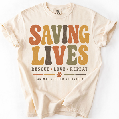 Animal Shelter Volunteer Shirt, Rescue Volunteer Gift, Saving Lives Comfort Colors Retro Tee