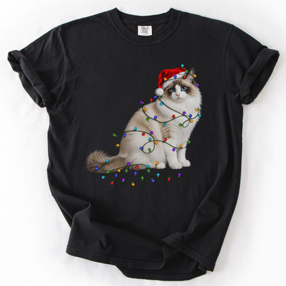 Ragdoll Cat Christmas Lights Shirt, Comfort Colors Holiday Cat Lover Tee