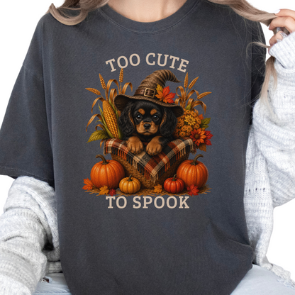 Black & Tan Cavalier Halloween Shirt, Too Cute To Spook Fall Dog Lover Tee