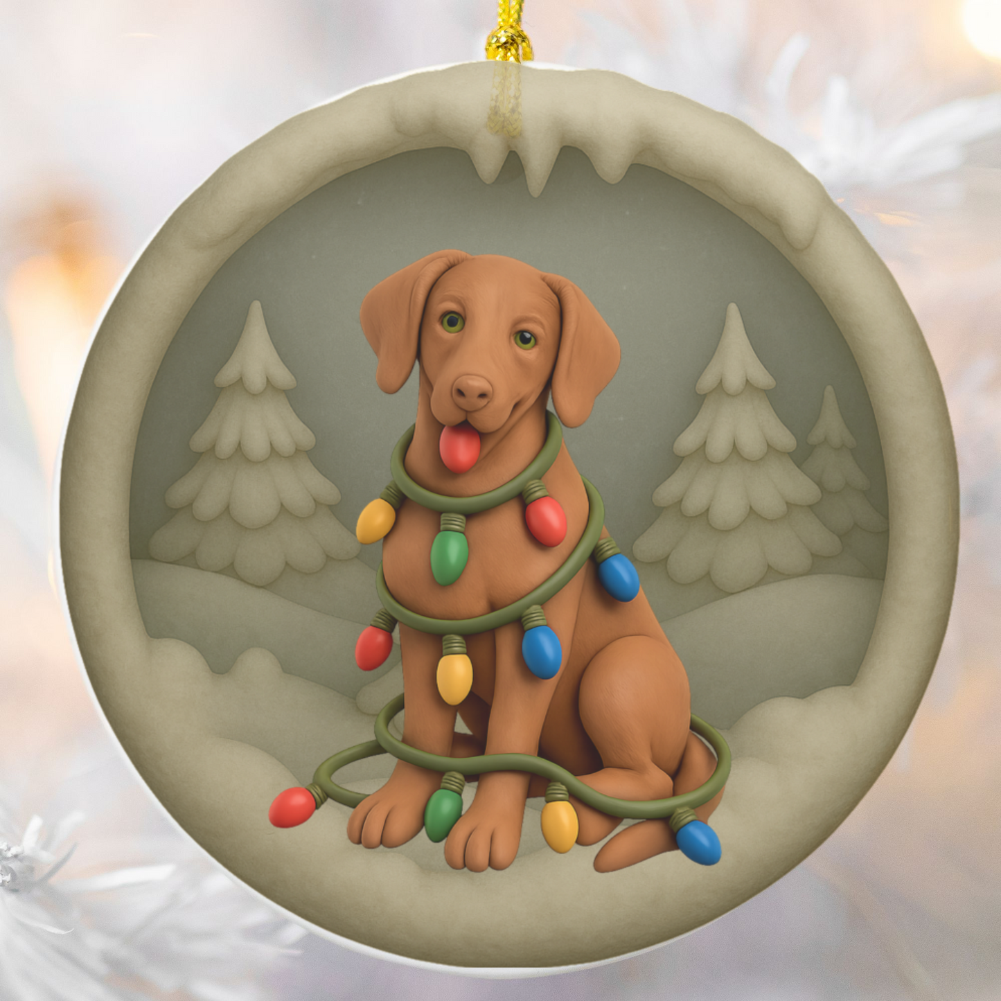 Vizsla Christmas Ornament, Personalized Vizsla Puppy with Holiday Lights, Custom Dog Lover Gift, Tree Decoration