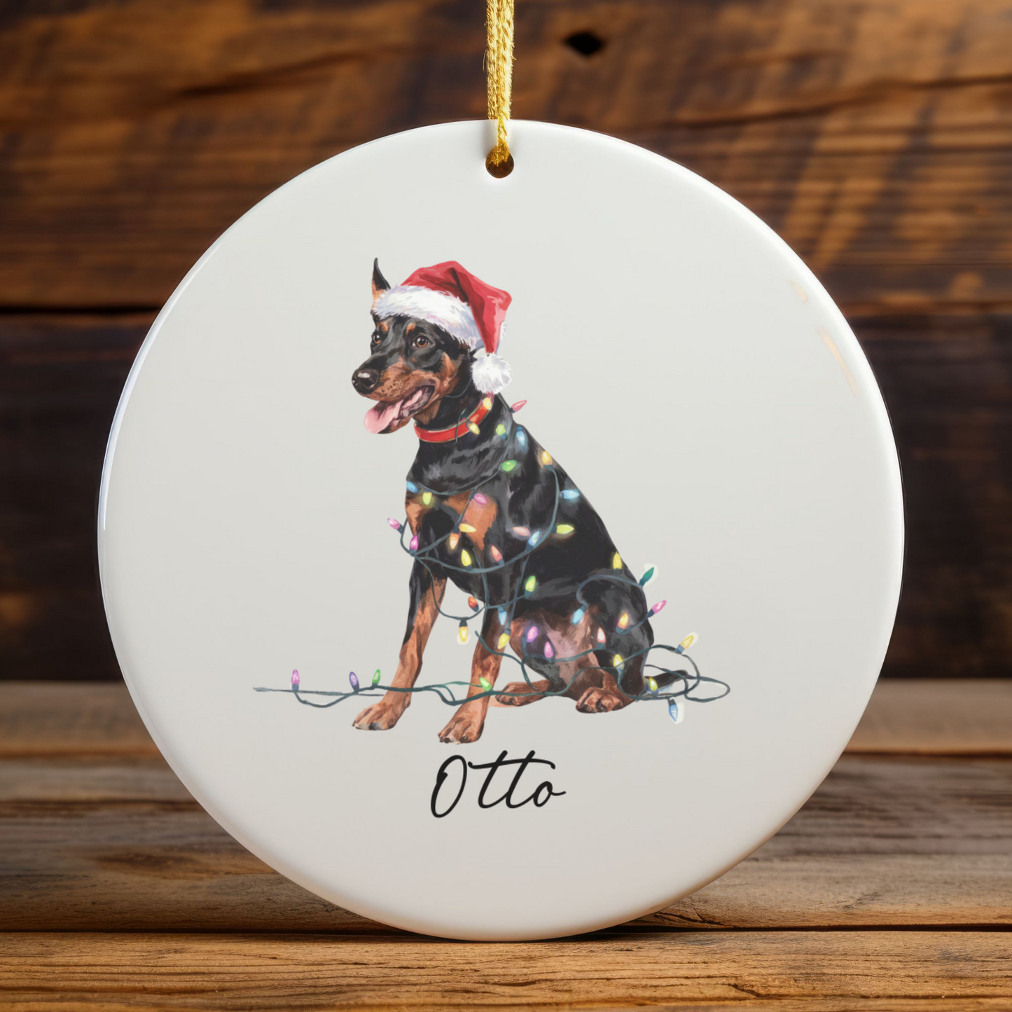 Personalized German Pinscher Christmas Ornament, Custom Dog Holiday Keepsake, Ceramic Pet Lover Decor