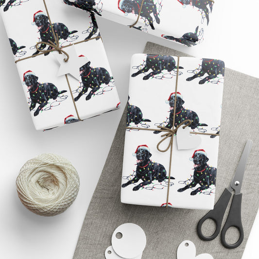 Black Lab Christmas Lights Wrapping Paper
