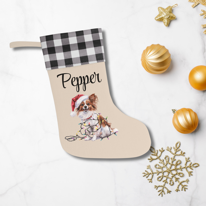 Personalized Papillon Christmas Stocking, Holiday Decor Gift for Pet Lovers