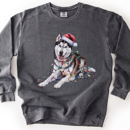 Siberian Husky Christmas Lights Sweatshirt, Festive Dog Lover Gift