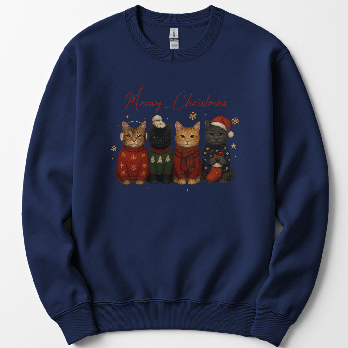 Meowy Christmas Cat Sweatshirt, Cozy Holiday Cat Lover Crewneck Gift