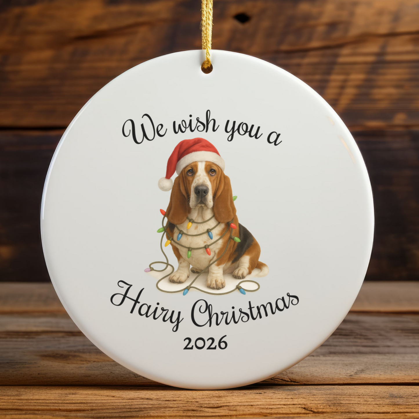 Christmas Basset Hound Ornament, Christmas Keepsake, Dog Lover Gift, Custom Date Dog Ornament, Funny Basset Decor, Pet Christmas Decoration
