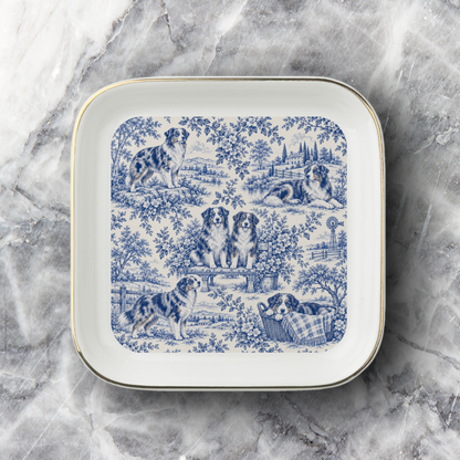 Australian Shepherd Jewelry Dish, Blue Toile Aussie Ring Dish, Dog Mom Gift, Trinket Tray