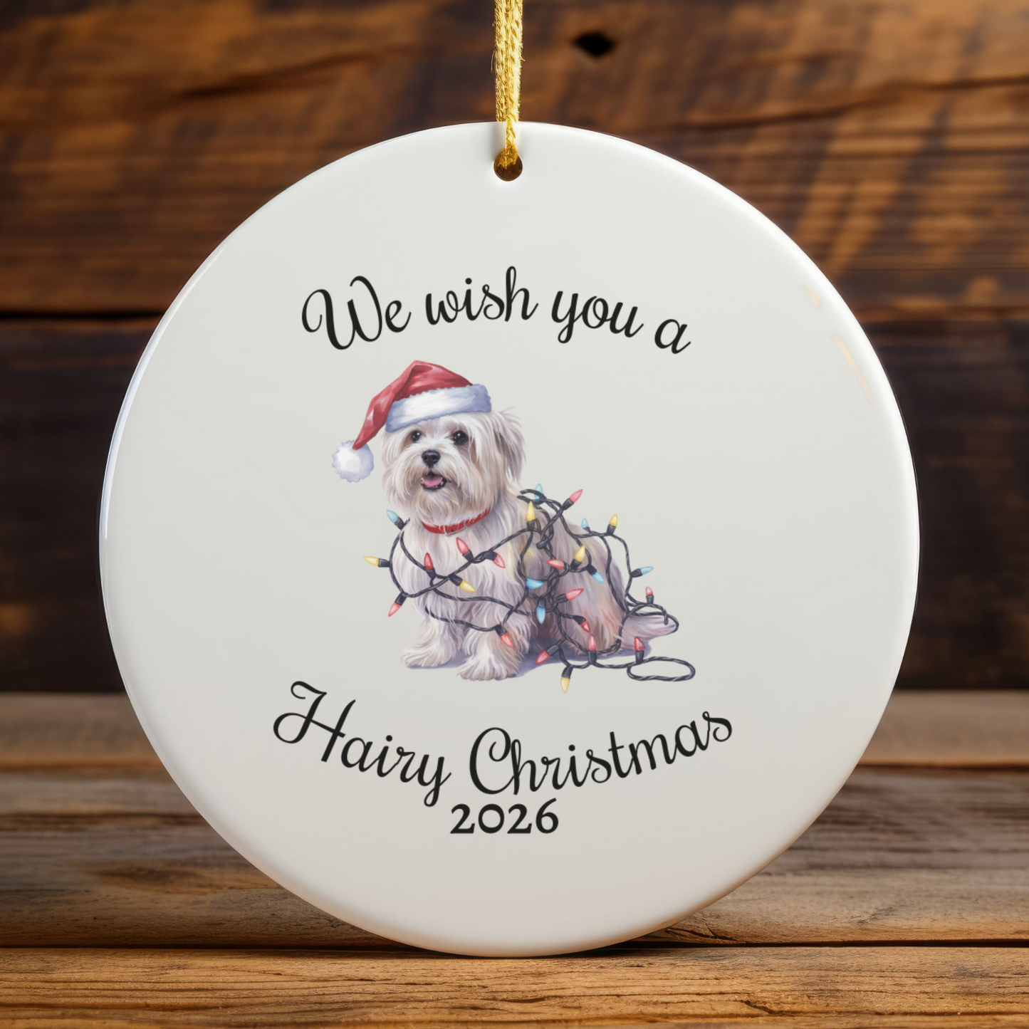 Christmas Maltese Ornament, Christmas Lights Dog Keepsake