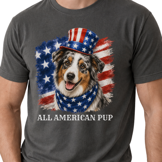Patriotic Australian Shepherd Tee, All American Pup Shirt, Fourth of July Dog Shirt