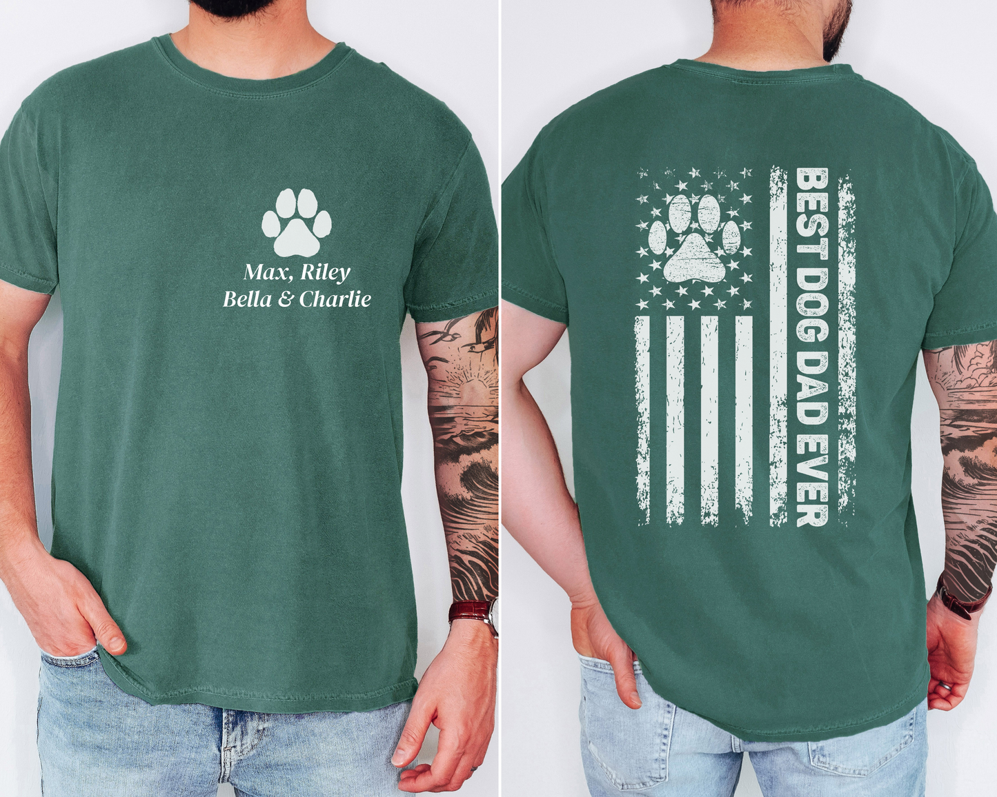 Personalized Best Dog Dad Ever Shirt Custom Paw Print Tee with Dog Names Father’s Day Gift for Dog Lovers