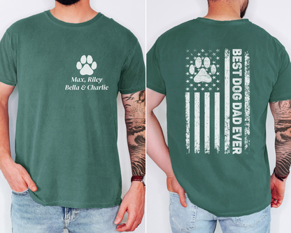 Personalized Best Dog Dad Ever Shirt Custom Paw Print Tee with Dog Names Father’s Day Gift for Dog Lovers