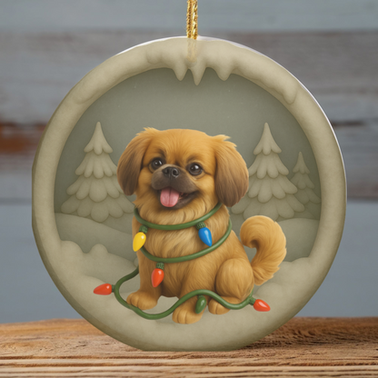 Personalized Pekingese Christmas Ornament, 3D Clay-Style Dog Keepsake with Lights