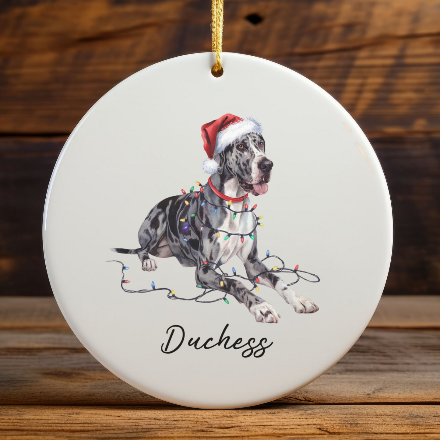 Personalized Merle Great Dane Christmas Ornament, Festive Dog Keepsake