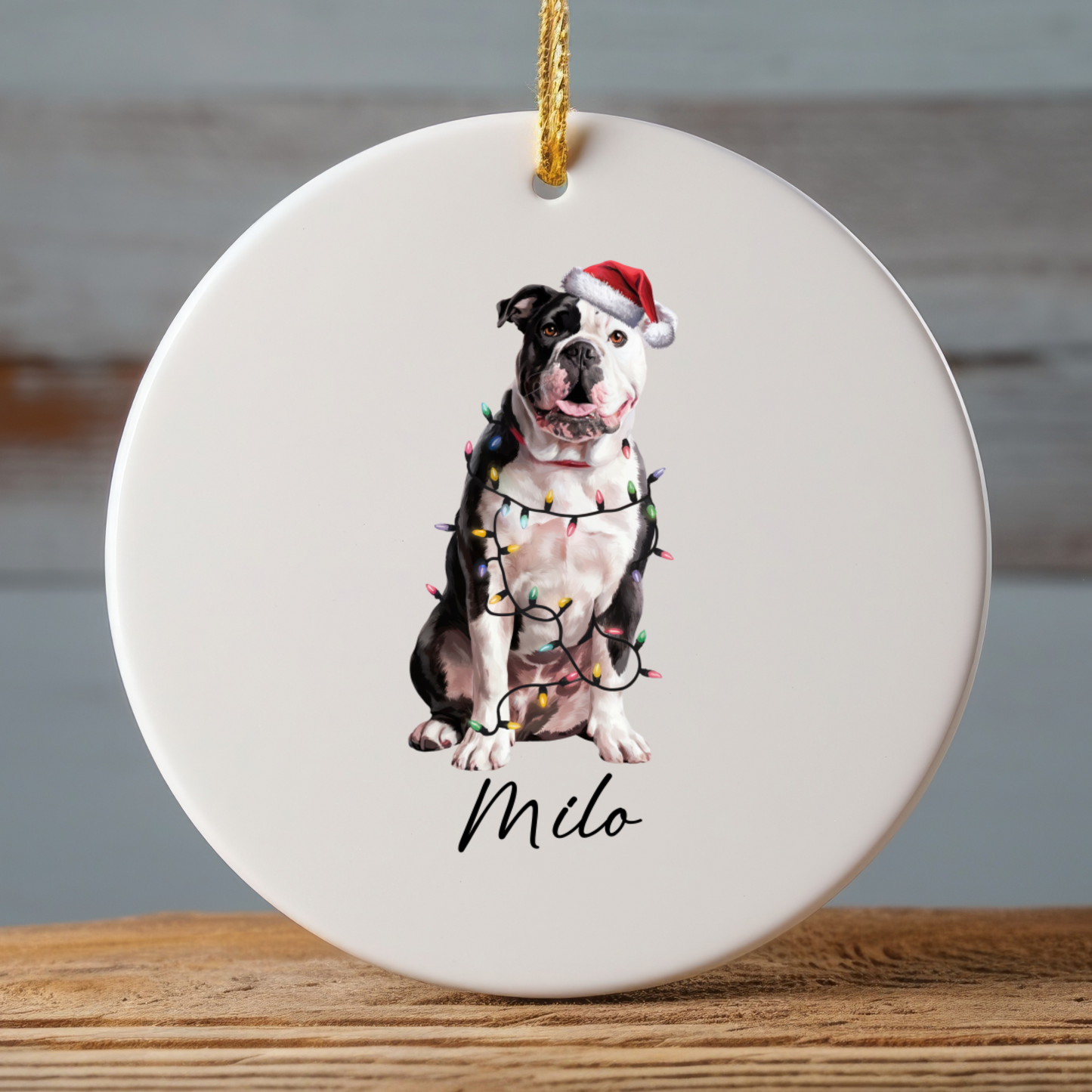 Personalized American Bulldog Christmas Ornament, Dog Name Holiday Decor