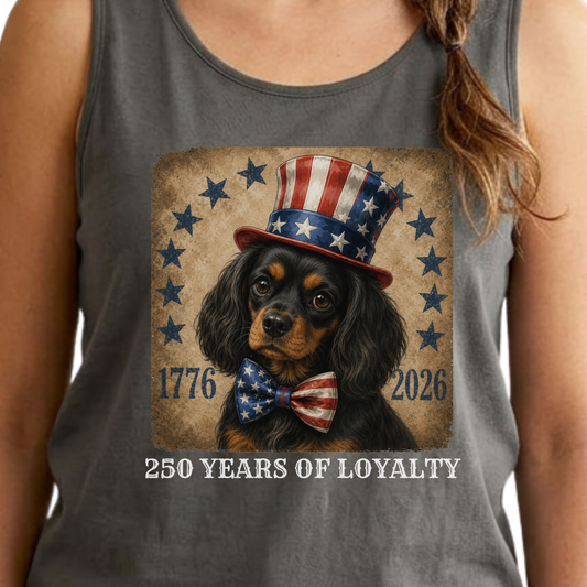 Black and Tan Cavalier Patriotic Tank Top, 250 Years of Loyalty
