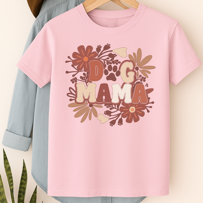 Retro Dog Mama T-Shirt – Cute Floral Pet Lover Tee for Women Who Adore Their Pup