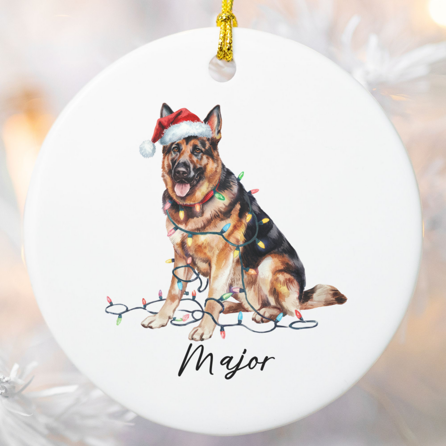 German Shepherd Ornament Ceramic Keepsake Christmas Dog Lover Gift Personalized Xmas Decor